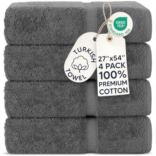 4-Piece Premium Turkish Cotton Bath Towel Set - Soft & Absorbent, Dark Gray