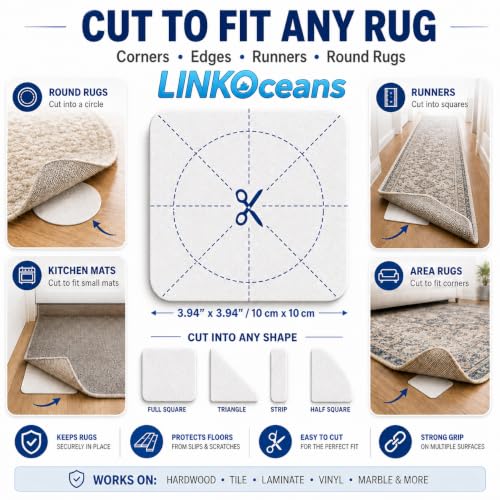 16 Pcs Non-Slip Rug Grippers for Hardwood & Tile Floors, Reusable Tape