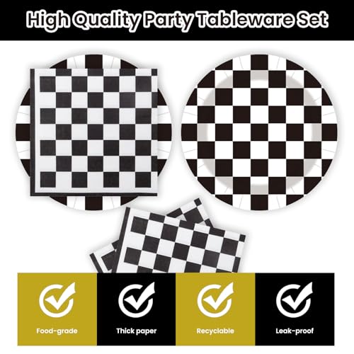 40-Piece Race Car Party Supplies: Checkered Flag Plates and Napkins Set