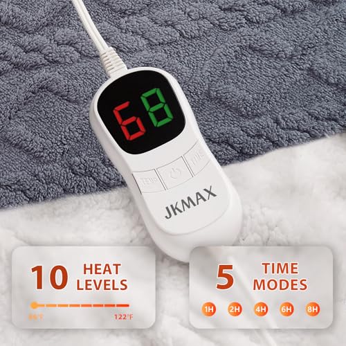 Full Size Heated Blanket - Soft Electric Blanket with 10 Heat Settings, Machine Washable, 72"x84", Grey