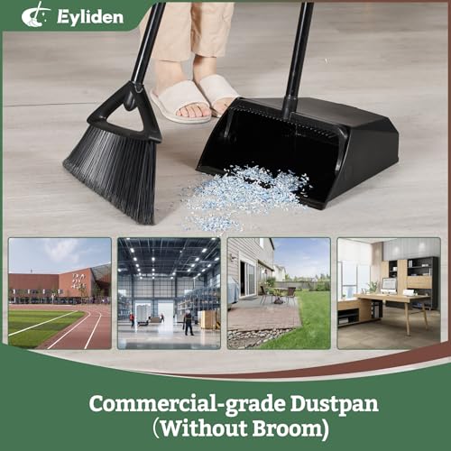Heavy-Duty Upright Commercial Dustpan with Built-in Comb Teeth, Black