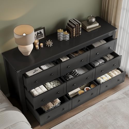 9-Drawer Modern Wooden Dresser and Storage Chest with Metal Handles