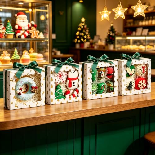 White 5x5x2 Inch Christmas Cookie Gift Boxes with Window, 48 Pack