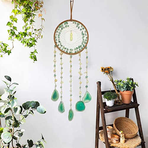 Boho Crystal Dream Catcher Wall Hanging with Natural Gemstones