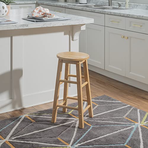 24-Inch Solid Wood Counter Height Barstool with Round Seat, Natural Finish