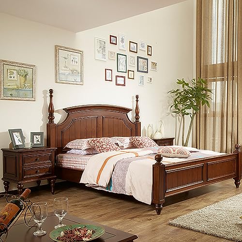 Minimalist Solid Wood Bedside Table with 2 Drawers, Walnut Finish