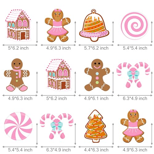 Pink Gingerbread Man Christmas Decorations - 20PCS Hanging Swirl Party Decor