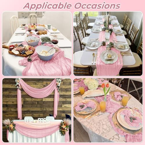 6 Pack Light Pink Cheesecloth Table Runners, 20 x 120 Inch Gauze Fabric