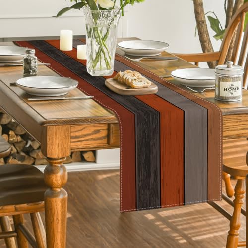 13x72 Inch Orange Grey Rustic Wood Texture Table Runner for Fall Kitchen Dining Home Party Decor