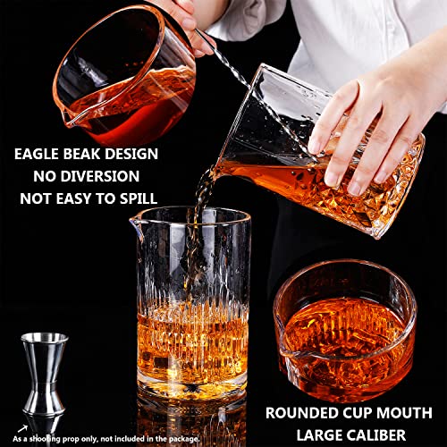 SogYupk 2-Pack Cocktail Mixing Glasses 24oz - Engraved Lead-Free Crystal with Weighted Base & Diamond Grip - Professional Barware Set (Different Sizes)