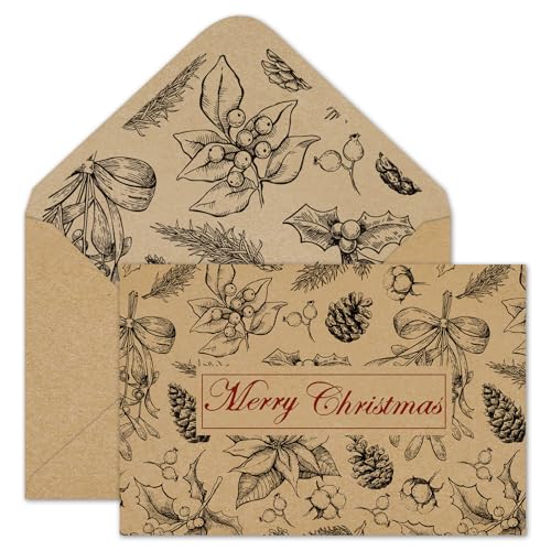 24 Pack Christmas Kraft Greeting Cards with Envelopes & Stickers - Holiday Note Cards