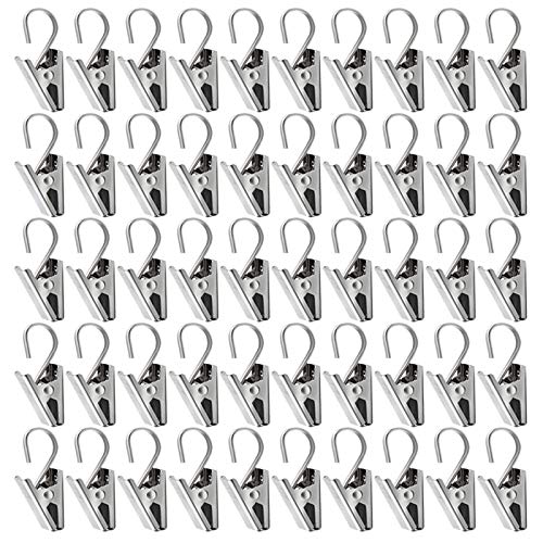 50 PCS Stainless Steel Curtain Clips with Hooks - Strong Grip Hangers