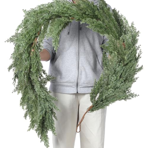 Dingion 1 Pcs 9 ft Artificial Cedar Garland – Realistic Green Holiday Decoration