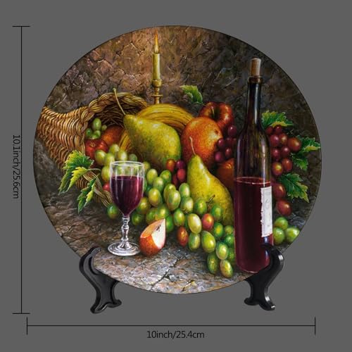 Ceramic Decorative Plate with Display Stand, 10-Inch Fruit Art Decor