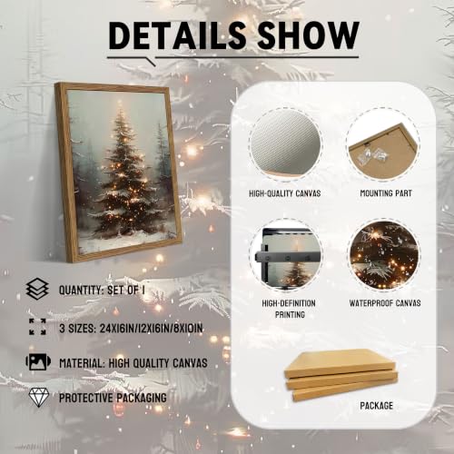 Vintage Christmas Wall Art Framed Snowy Tree Winter Scene 16x12 Inch