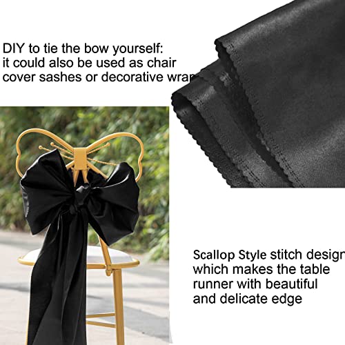 HMQIANG 12 Pack Black Satin Table Runners 12x108 Inches for Halloween & Events