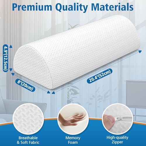 Memory Foam Knee Pillow for Side Sleepers - Half Moon Bolster for Pain Relief