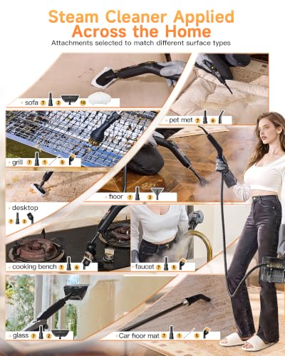 Portable Steam Cleaner with 18 Accessories - 2.11 Qt Tank, 3-Level Control