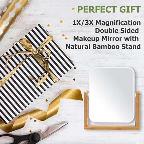 LFOYOU Vanity Makeup Mirror with Natural Bamboo Stand, Double Sided