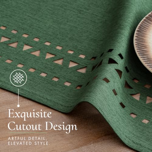 MIULEE 60 Inch Round Christmas Tablecloth Dark Green with Decorative Cutouts