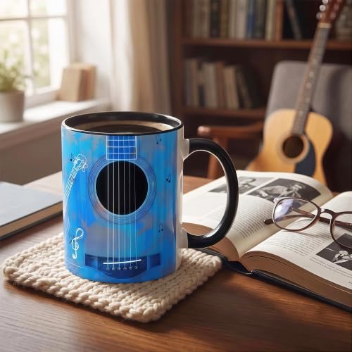Guitar Coffee Mug 11.5 oz - Blue Pattern Ceramic Cup for Musicians & Teachers