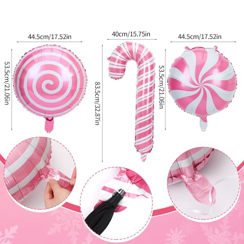 NOVWANG 24 Pcs Christmas Candy Foil Balloons - 18in Pink White Candy Theme