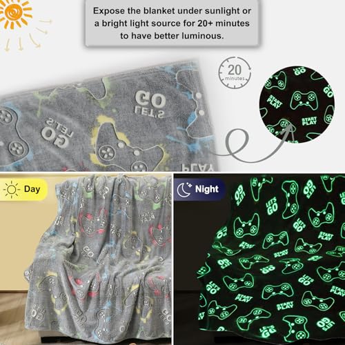 Jekeno Glow in the Dark Gaming Throw Blanket - Soft Controller Plush (50"x60")
