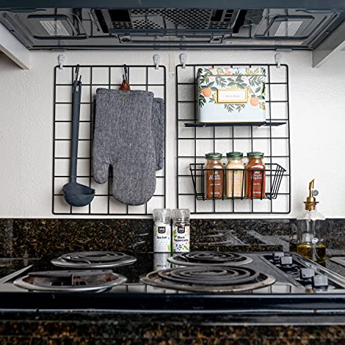 2-Pack Metal Wire Wall Grid Panels with Hanging Basket, Shelf and Hooks