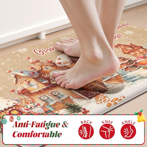 2-Piece Christmas Gingerbread House Anti-Fatigue Kitchen Standing Mat Set