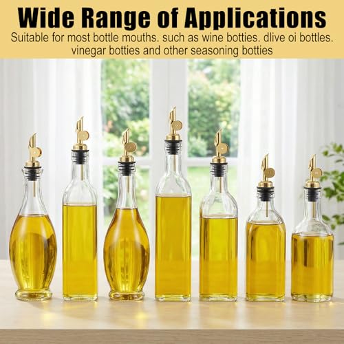 Afcabakila 12-Pack Stainless Steel Oil & Liquor Bottle Pourers with Flip Cap, Gold