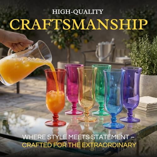 The Wine Savant Hurricane Pina Colada Cocktail Glasses Set of 6, 14oz BPA-Free Reusable Plastic