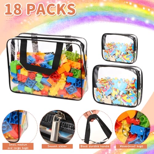 18-Pack Clear Toy Storage Bags with Zipper and Labels, Waterproof PVC Organizers