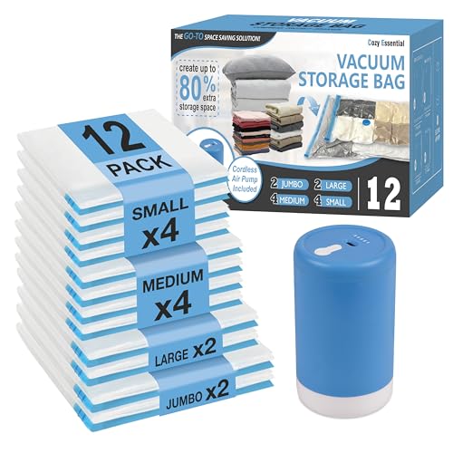 Travel Vacuum Storage Bags with Rechargeable Electric Pump 12-Piece Set