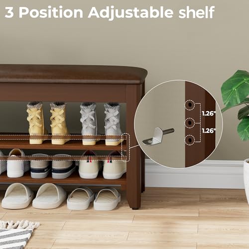 Solid Wood Shoe Storage Bench with Flip-Top Compartment, 39.4-Inch