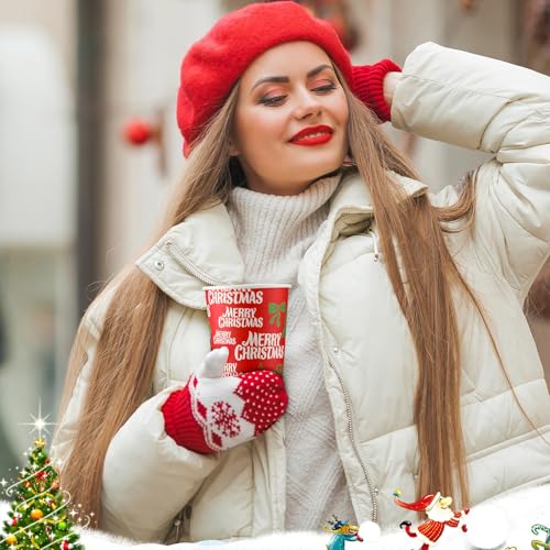 16 oz Christmas Disposable Coffee Cups with Lids – 100 Pack by Zhehao