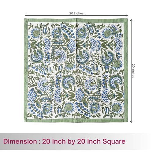 Clover Blue Cotton Dinner Napkins, Handblock Print 20x20 Inch Set of 4