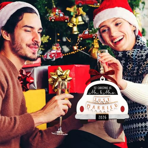 First Christmas Married Ornament 2026, Wood Mr and Mrs Keepsake Wedding Gift