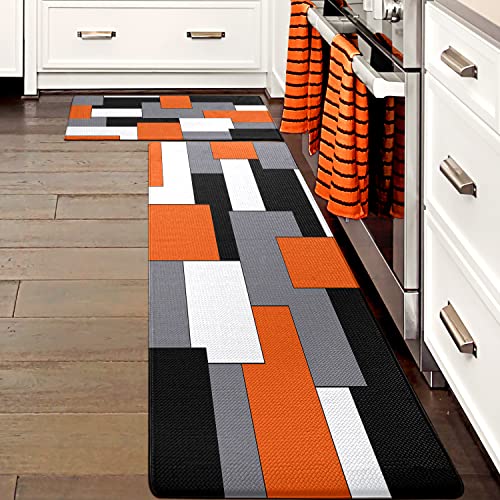 2-Piece Anti-Fatigue Kitchen Rug Set, Geometric Cushioned Non-Slip Floor Mats