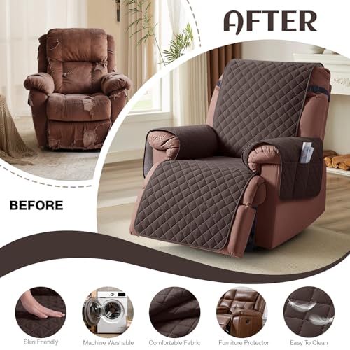 Waterproof Recliner Chair Cover for Pets - Anti-Slip Furniture Protector (23.6", Chocolate)