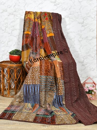 Handmade Kantha Quilt Throw | Vintage Bohemian Patchwork Blanket