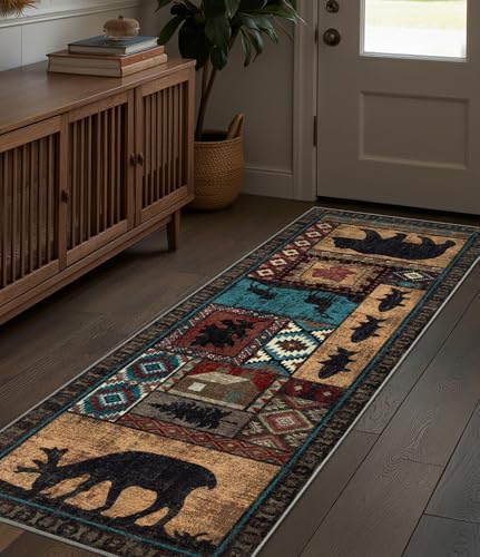 2x6 Rustic Bear Cabin Hallway Runner Rug - Washable Non-Slip Entryway Mat