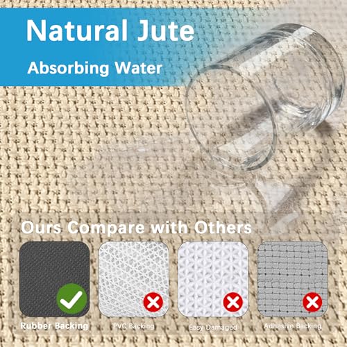 Washable Jute Runner Rug 6ft - Non-Slip Farmhouse Hallway & Kitchen Mat