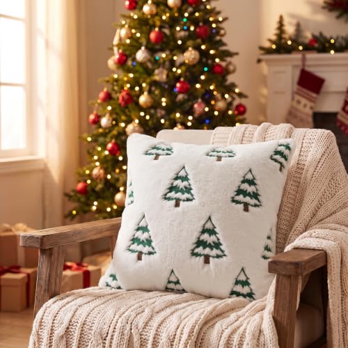 Artscope White Christmas Throw Pillow Covers 16x16 Set of 2 – Festive Embroidered Tree