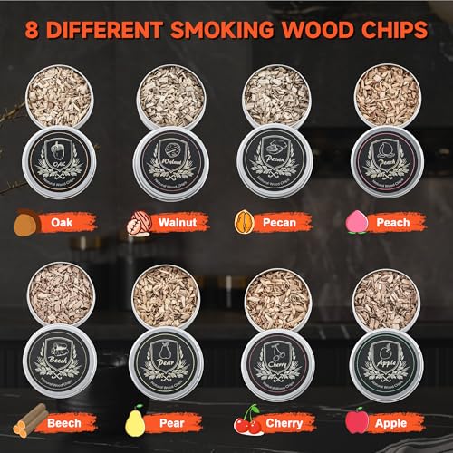 Elegant Cocktail Smoker Kit with 8 Wood Flavors, Silver Dome - Indoor/Outdoor Infuser