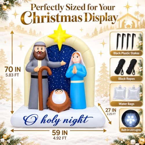 6ft Christmas Inflatable Nativity Scene with Built-In LED Lights - Outdoor/Indoor Decor, Includes Built-In Blower (Mowholm, Yellow Variant)