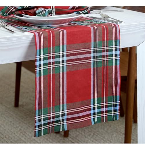 Solino Home Red Madras Linen Table Runner 14 x 72 Inch - Premium Pure Fabric