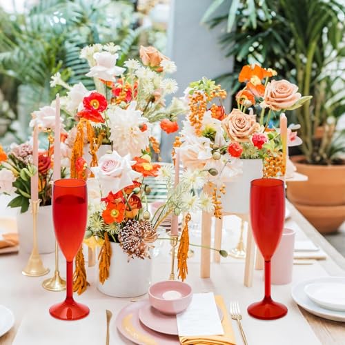 JLYLOL 48 Pcs Champagne Flutes - 5.4oz Plastic Stemware, Red (Variation Red) for Parties