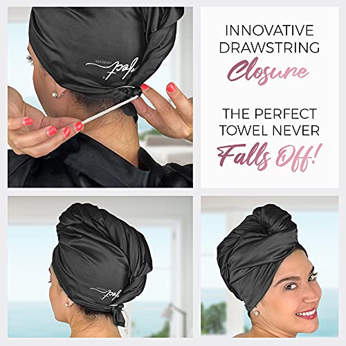 THE PERFECT HAIRCARE Black Microfiber Hair Towel Wrap - Large Fast Drying, Anti-Frizz, Super Absorbent for Women