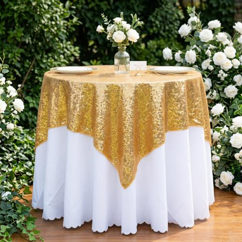 ShinyBeauty Gold 72x72 Inch Square Sequin Tablecloth for Wedding & Party