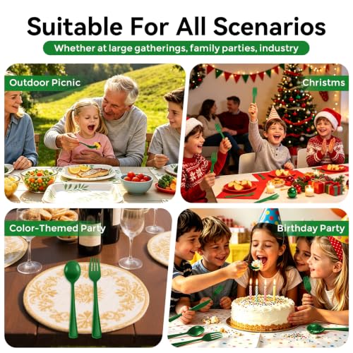 Green Disposable Heavy Duty Plastic Forks 75 Pack 7.25 Inch for Parties